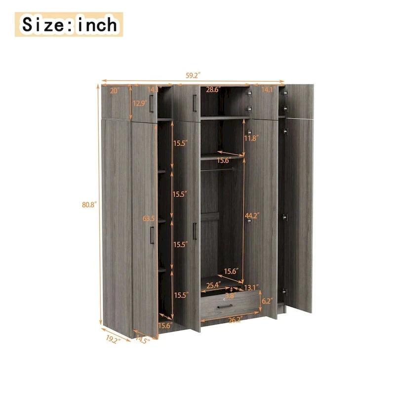 Wardrobe with Multiple Storage Space and Top Cabinet by Harper&Bright Designs