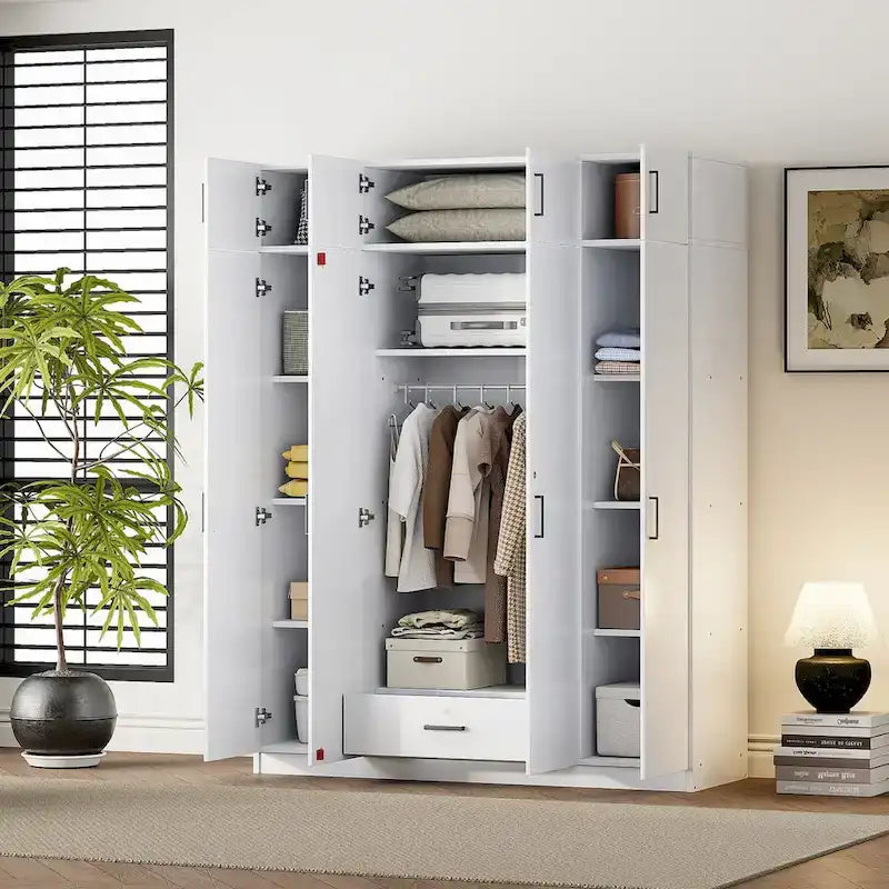 Wardrobe with Multiple Storage Space and Top Cabinet by Harper&Bright Designs