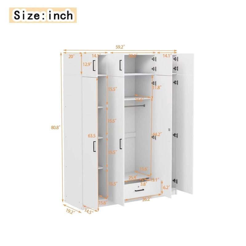 Wardrobe with Multiple Storage Space and Top Cabinet by Harper&Bright Designs