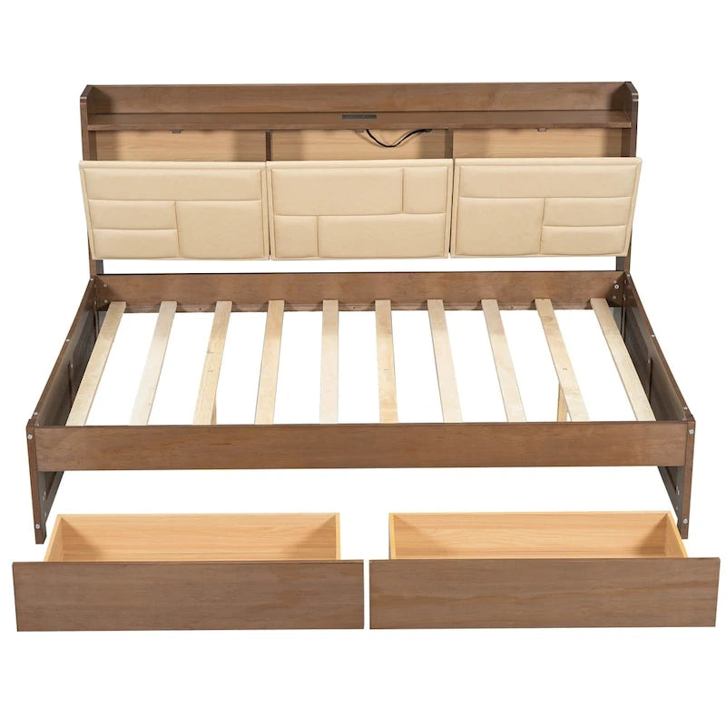 Full Size Wood Daybed with USB Ports and Drawers
