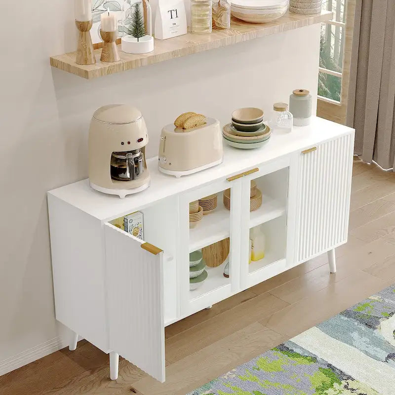 JASIWAY Buffet Table Kitchen Sideboard with Glass Doors