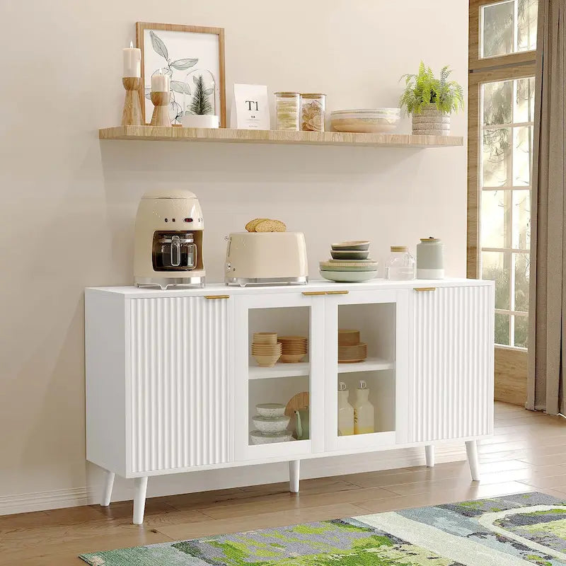 JASIWAY Buffet Table Kitchen Sideboard with Glass Doors