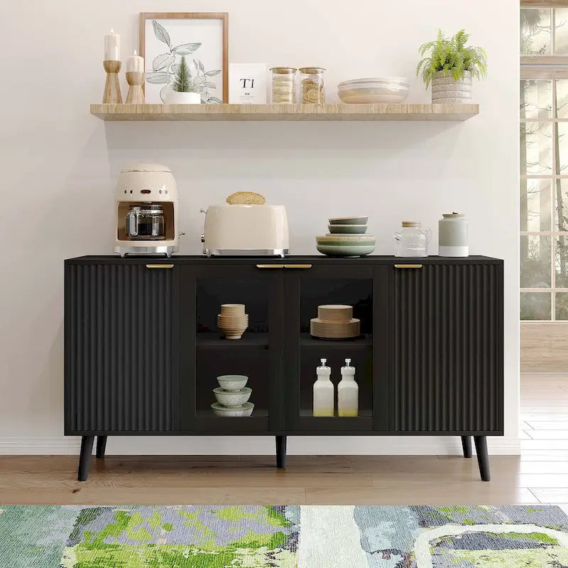 JASIWAY Buffet Table Kitchen Sideboard with Glass Doors