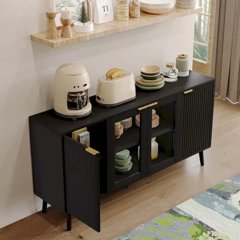 JASIWAY Buffet Table Kitchen Sideboard with Glass Doors