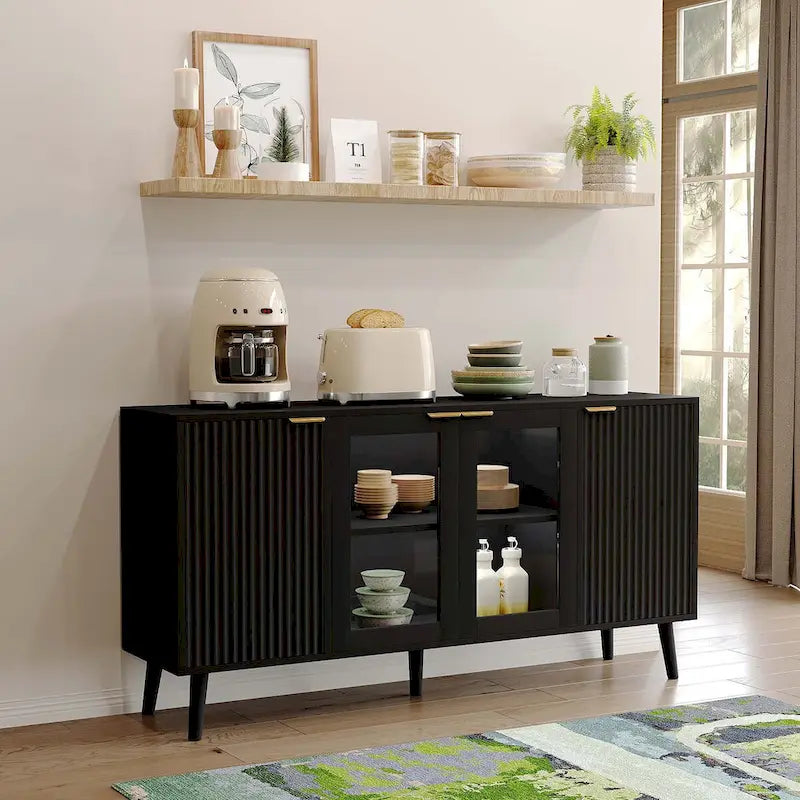 JASIWAY Buffet Table Kitchen Sideboard with Glass Doors