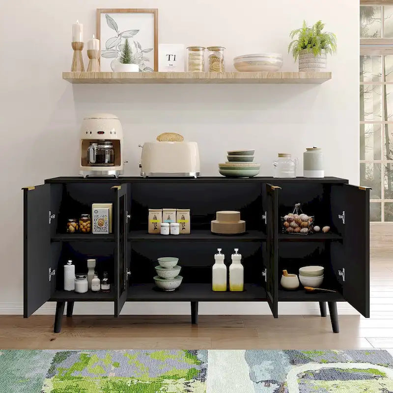 JASIWAY Buffet Table Kitchen Sideboard with Glass Doors
