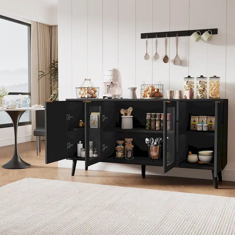 JASIWAY Buffet Table Kitchen Sideboard with Glass Doors