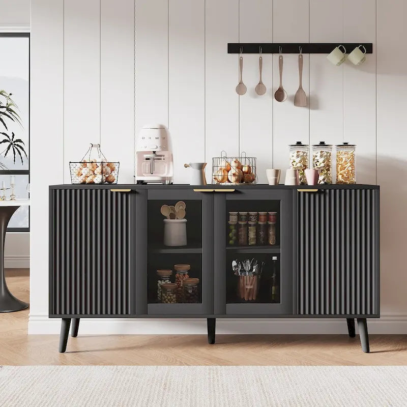 JASIWAY Buffet Table Kitchen Sideboard with Glass Doors