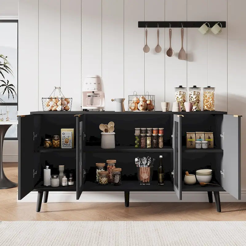 JASIWAY Buffet Table Kitchen Sideboard with Glass Doors