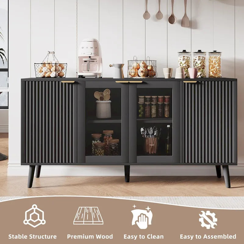 JASIWAY Buffet Table Kitchen Sideboard with Glass Doors
