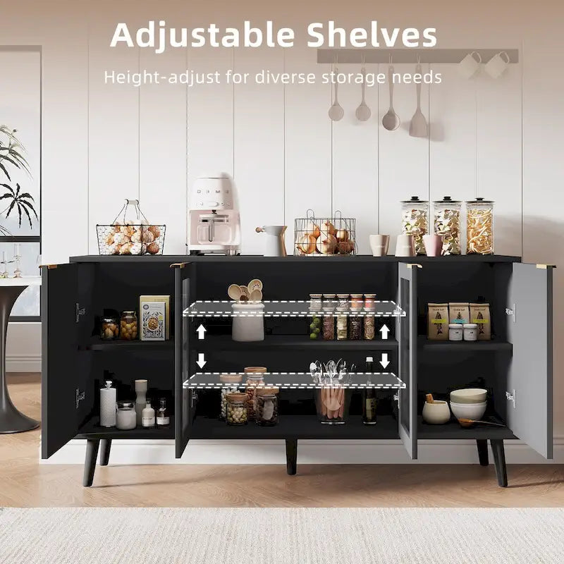 JASIWAY Buffet Table Kitchen Sideboard with Glass Doors