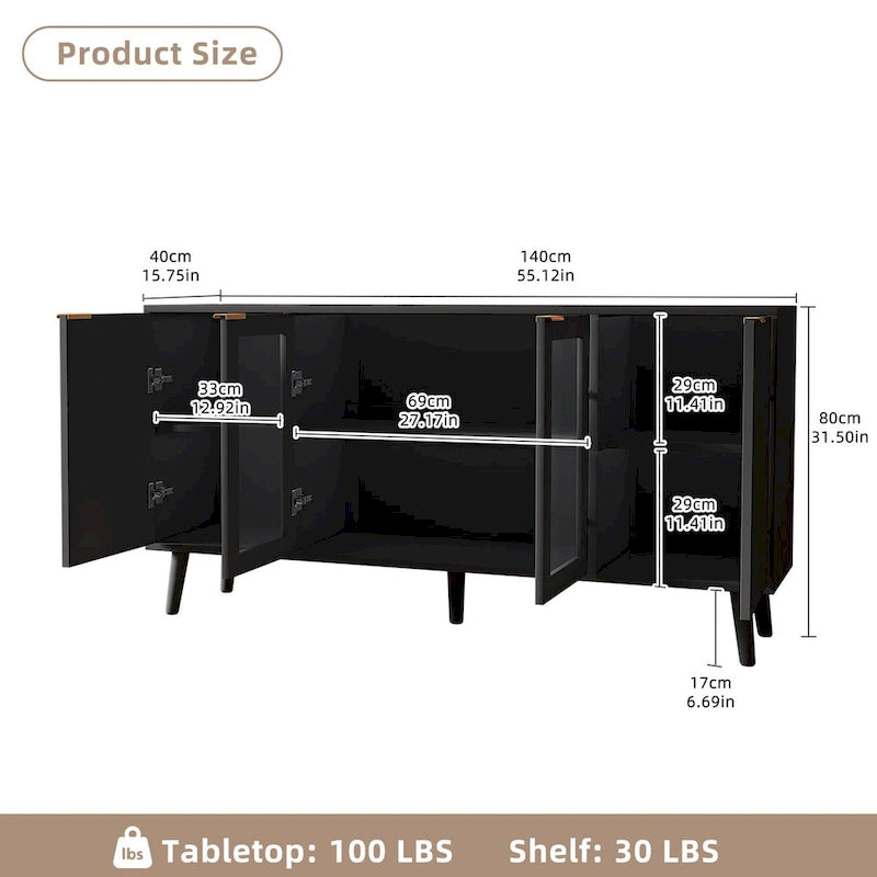 JASIWAY Buffet Table Kitchen Sideboard with Glass Doors