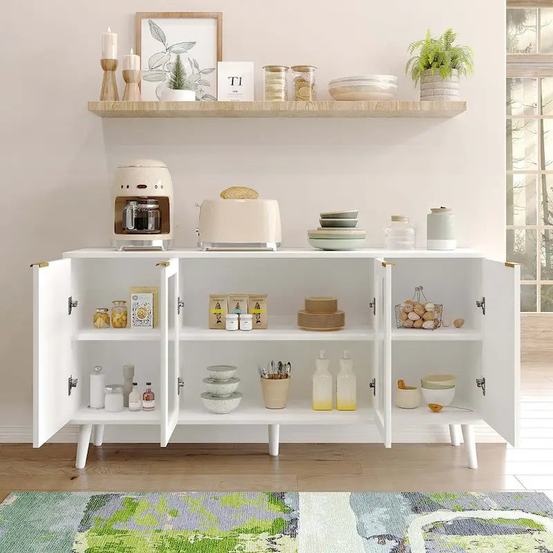 JASIWAY Buffet Table Kitchen Sideboard with Glass Doors