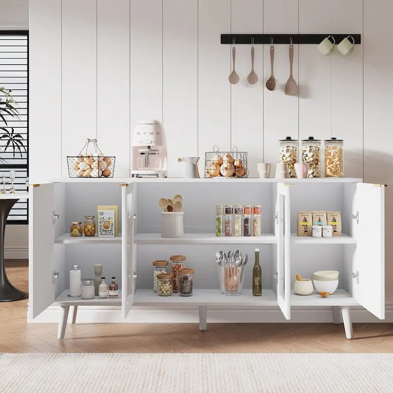 JASIWAY Buffet Table Kitchen Sideboard with Glass Doors