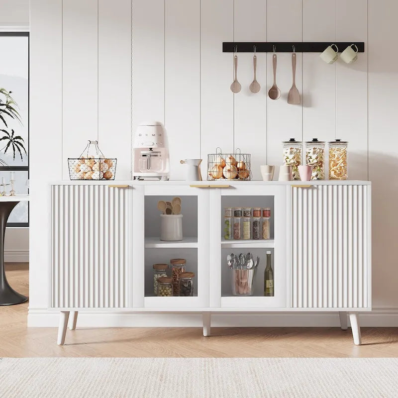 JASIWAY Buffet Table Kitchen Sideboard with Glass Doors