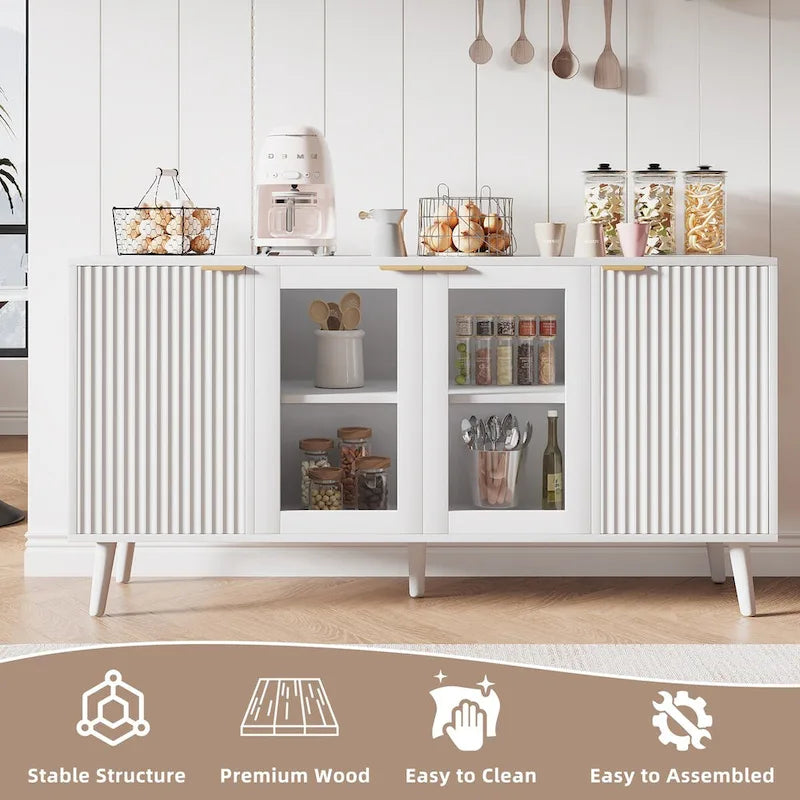 JASIWAY Buffet Table Kitchen Sideboard with Glass Doors