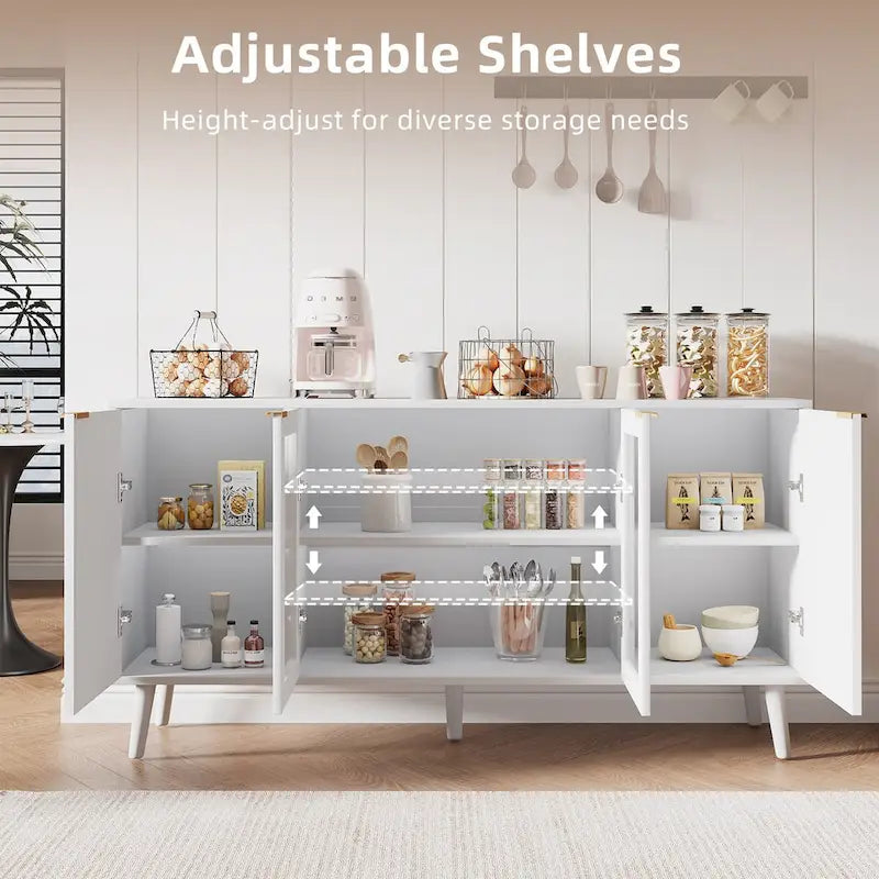 JASIWAY Buffet Table Kitchen Sideboard with Glass Doors