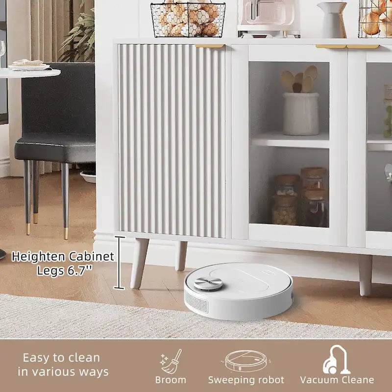 JASIWAY Buffet Table Kitchen Sideboard with Glass Doors
