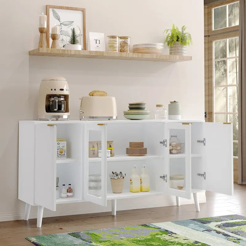 JASIWAY Buffet Table Kitchen Sideboard with Glass Doors
