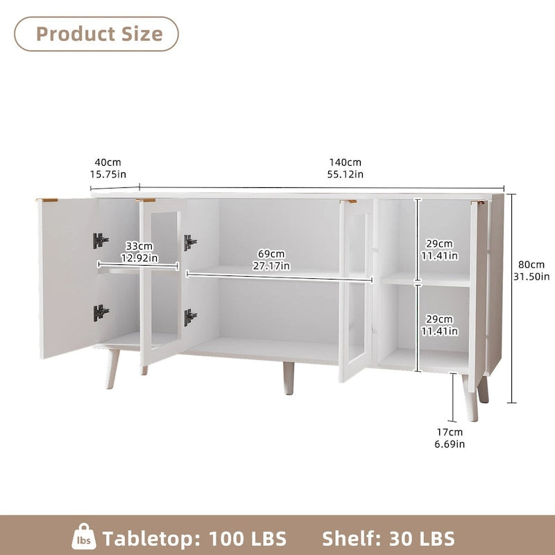 JASIWAY Buffet Table Kitchen Sideboard with Glass Doors