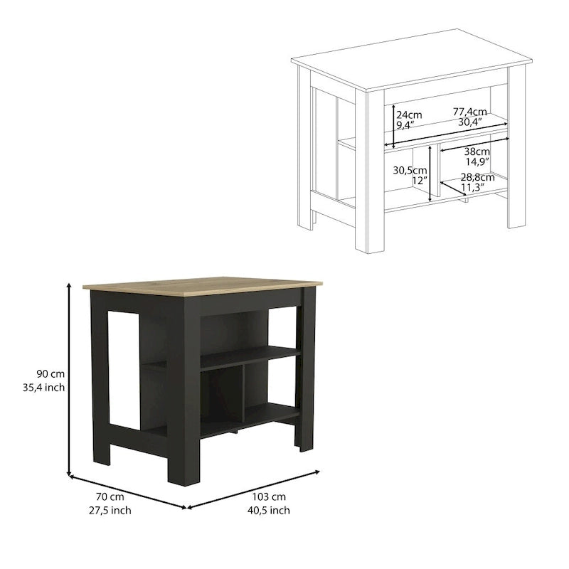 40.5 in. W Wood Kitchen Island Dining Table with 3 Shelves
