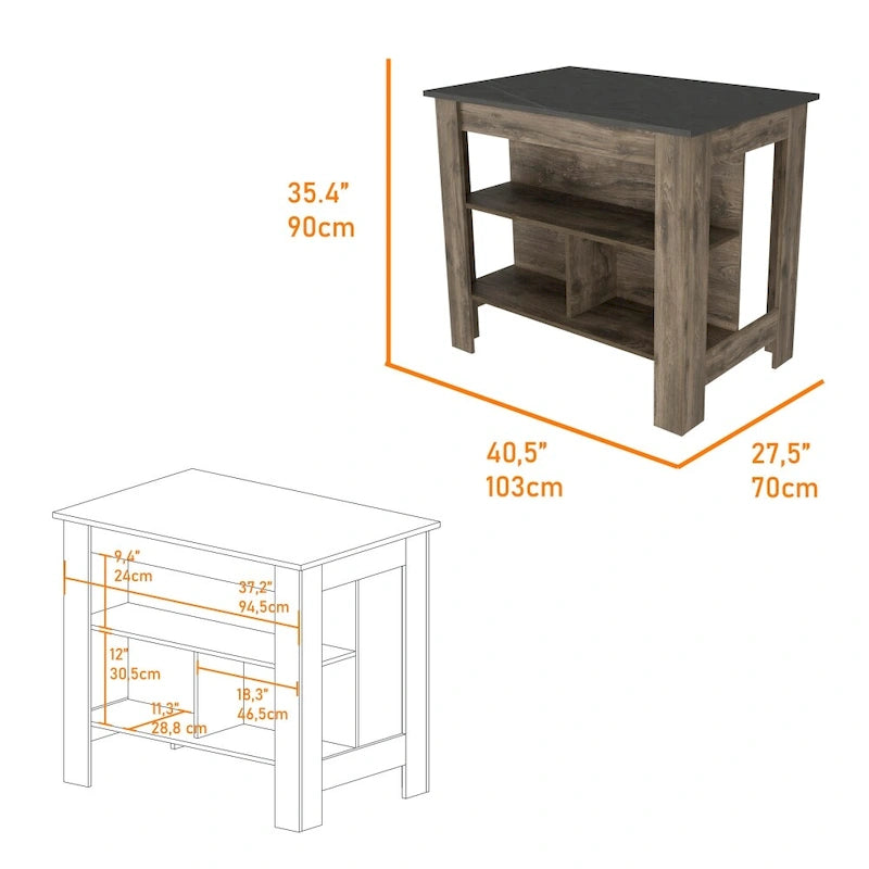 40.5 in. W Wood Kitchen Island Dining Table with 3 Shelves