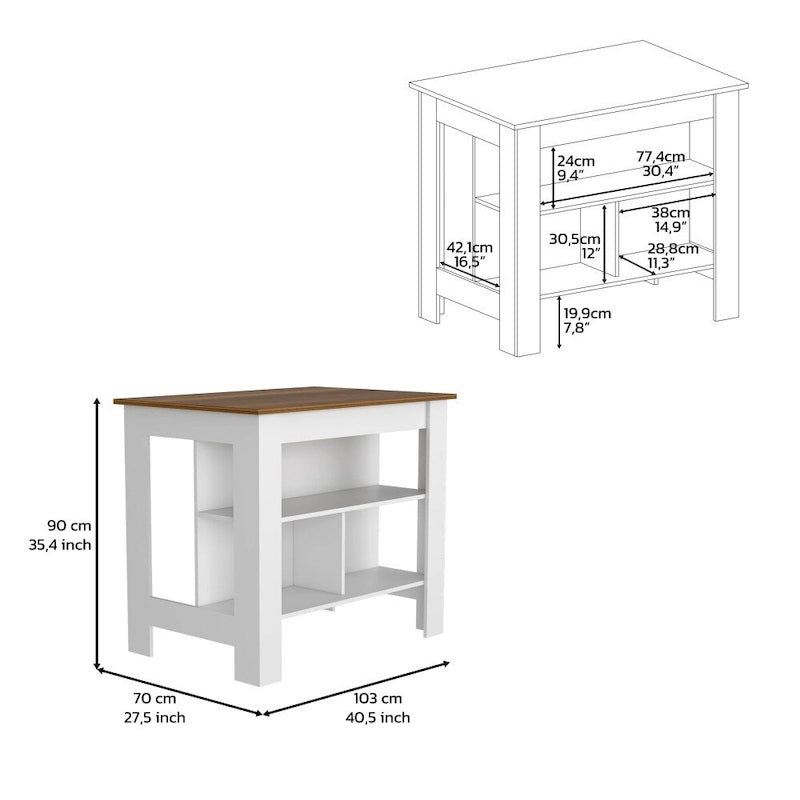 40.5 in. W Wood Kitchen Island Dining Table with 3 Shelves