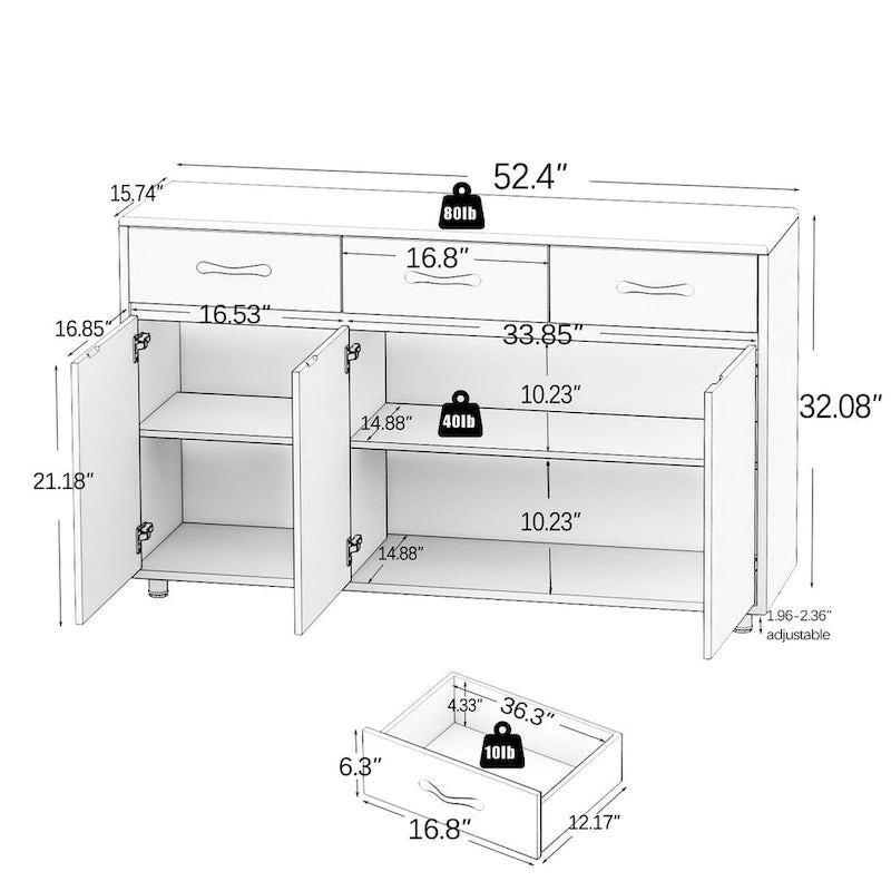 Modern Sidrboard, Side Table with Drawer and Doors