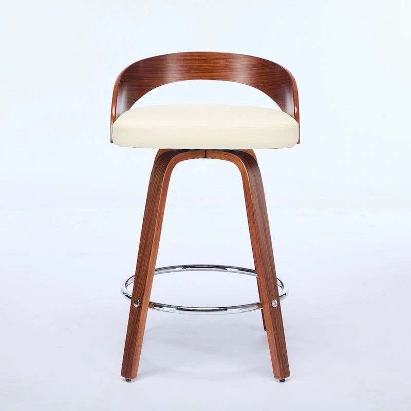 Bar Stools Set of 2,Swivel Bar Height Stools with Low Back,Wood Bar Chairs with Soft Cushion Seat,25-Inch Seat Height