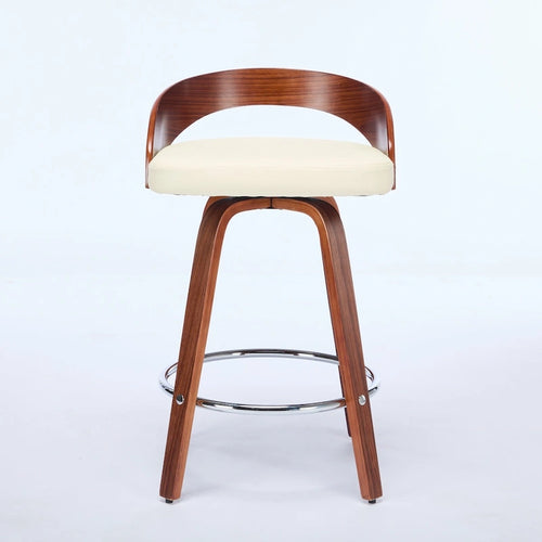 Bar Stools Set of 2,Swivel Bar Height Stools with Low Back,Wood Bar Chairs with Soft Cushion Seat,25-Inch Seat Height