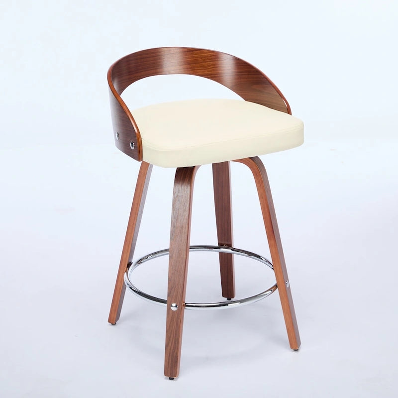 Bar Stools Set of 2,Swivel Bar Height Stools with Low Back,Wood Bar Chairs with Soft Cushion Seat,25-Inch Seat Height