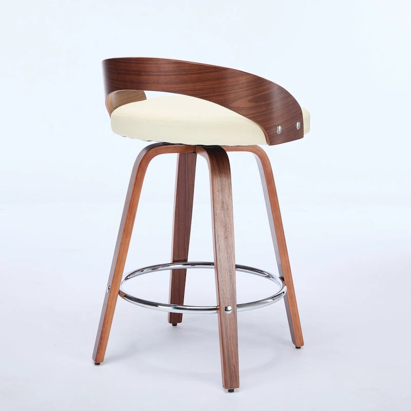 Bar Stools Set of 2,Swivel Bar Height Stools with Low Back,Wood Bar Chairs with Soft Cushion Seat,25-Inch Seat Height