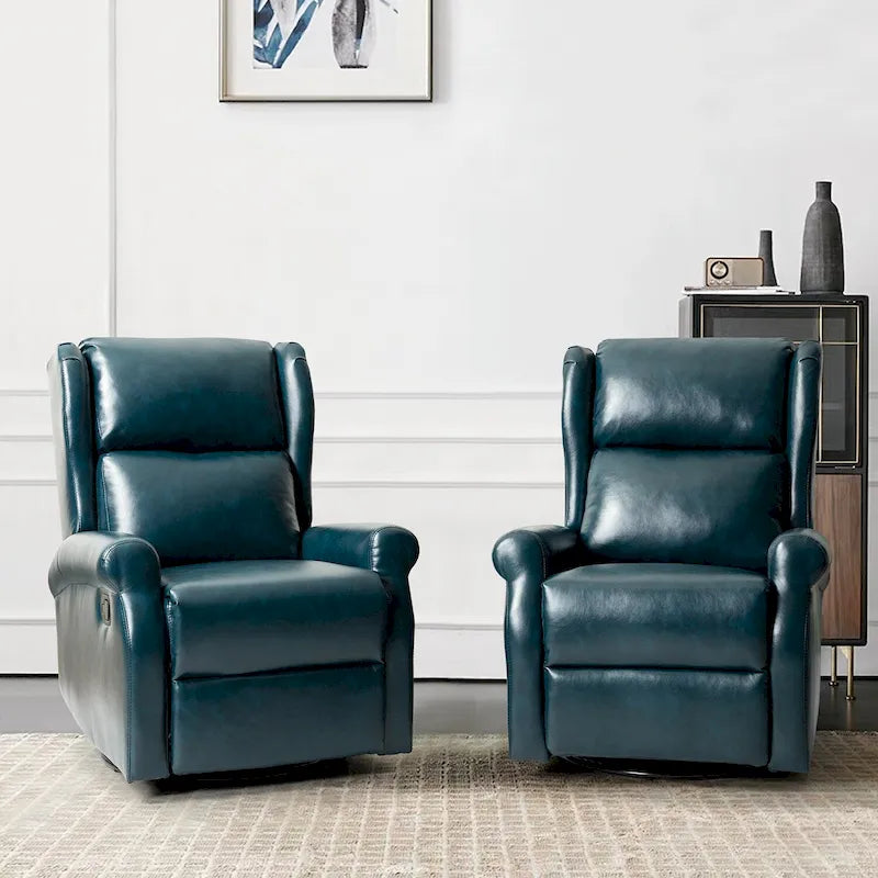 Faux Leather Swivel Nursery Recliners (Metal Base) — Set of 2