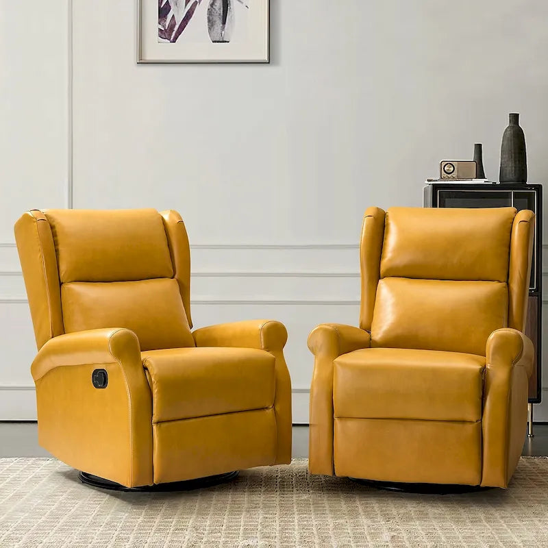Faux Leather Swivel Nursery Recliners (Metal Base) — Set of 2