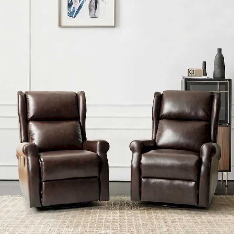 Faux Leather Swivel Nursery Recliners (Metal Base) — Set of 2
