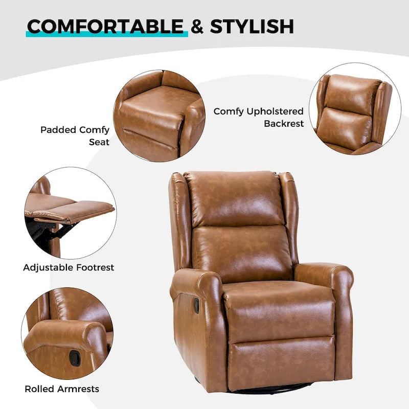 Faux Leather Swivel Nursery Recliners (Metal Base) — Set of 2