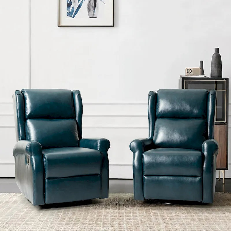 Faux Leather Swivel Nursery Recliners (Metal Base) — Set of 2