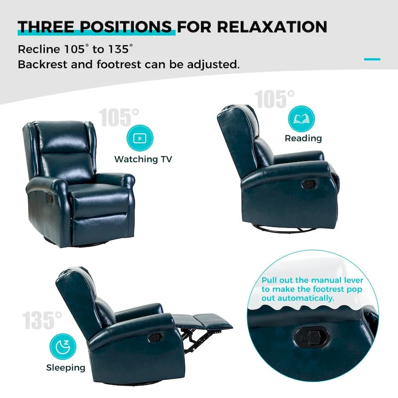 Faux Leather Swivel Nursery Recliners (Metal Base) — Set of 2