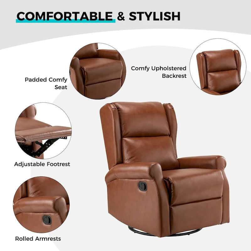 Faux Leather Swivel Nursery Recliners (Metal Base) — Set of 2