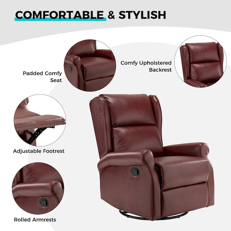 Faux Leather Swivel Nursery Recliners (Metal Base) — Set of 2