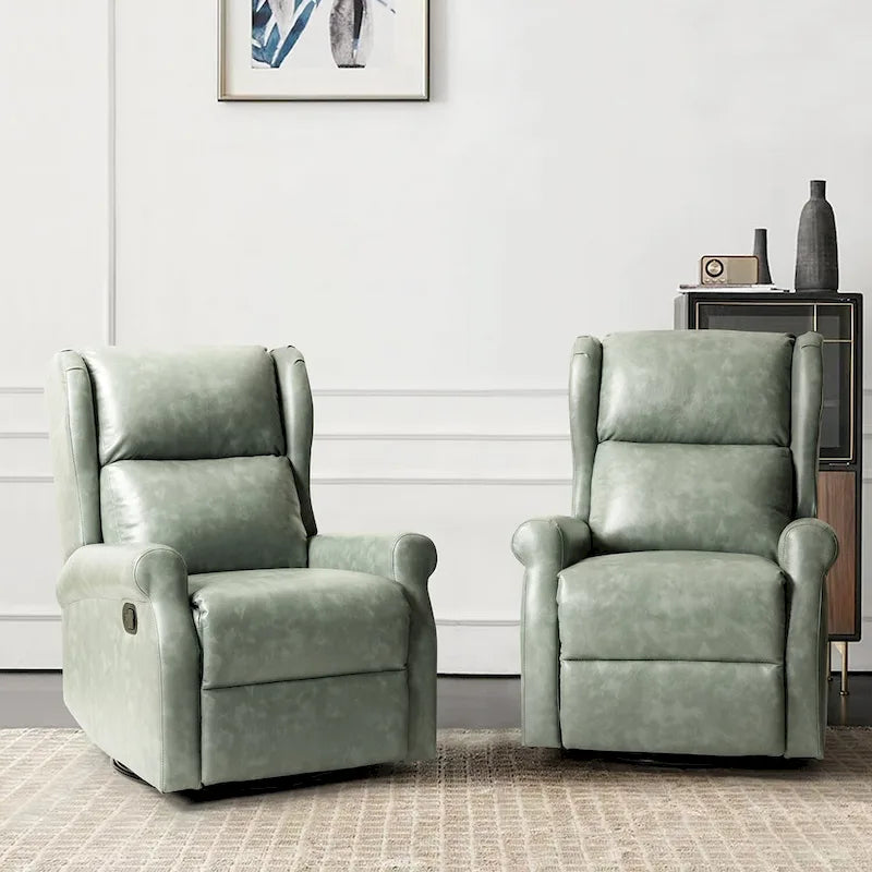 Faux Leather Swivel Nursery Recliners (Metal Base) — Set of 2