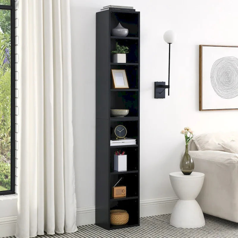 8-Tier Media Tower Rack,CD DVD Slim Storage Cabinet with Adjustable Shelves,Multi-functional double-decker bookcase
