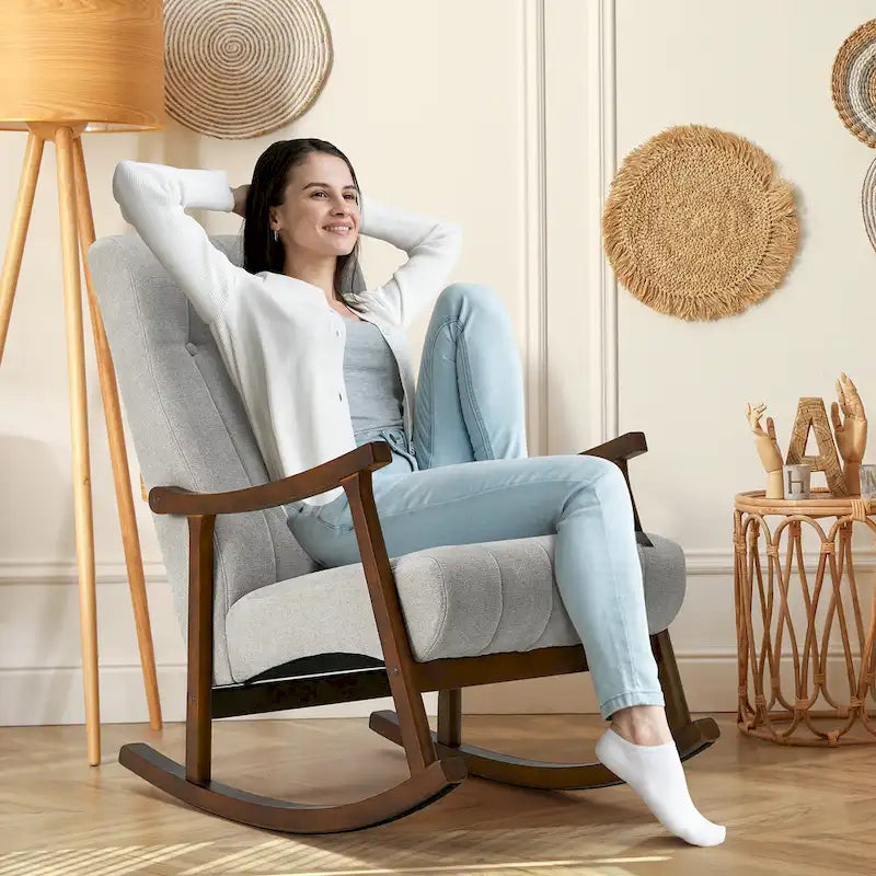 AVAWING Upholstered Rocking Chair ModernHighBackArmchair Set of 2