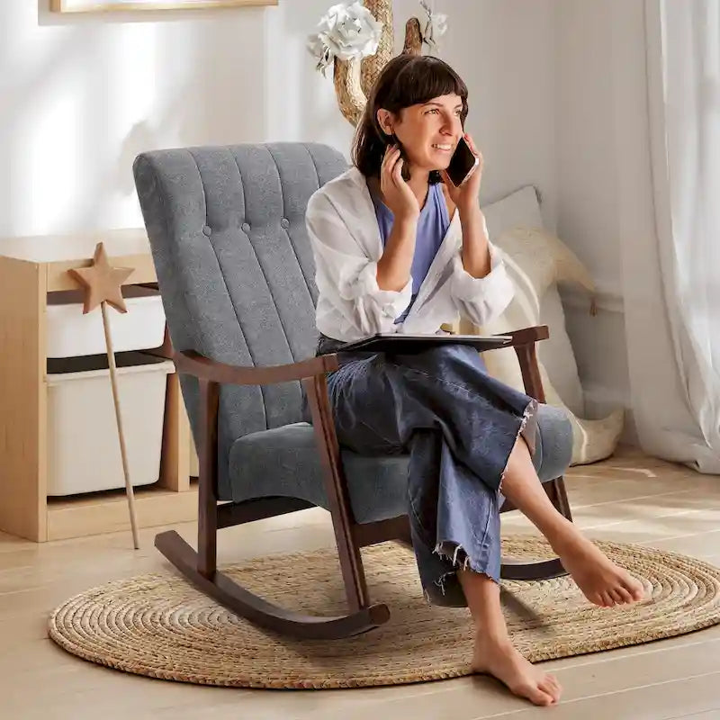 AVAWING Upholstered Rocking Chair ModernHighBackArmchair Set of 2