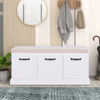 Minimalist Wooden Storage Bench with Seat Cushion, White