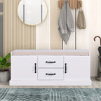 Minimalist Wooden Storage Bench with Seat Cushion, White