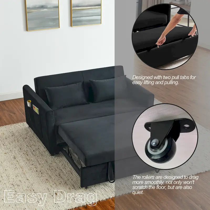 Convertible Sofa Bed, 3-In-1 Versatile Velvet Double Sofa With Pullout Bed