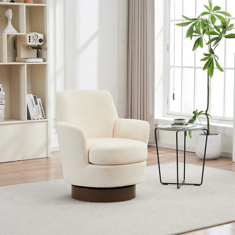 Polyester Swivel Barrel Chair with Stainless Steel Base