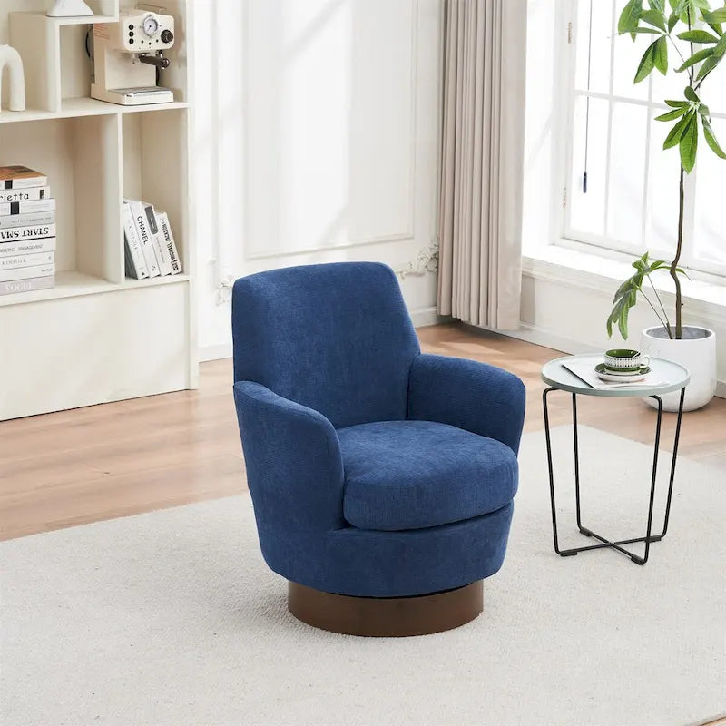 Polyester Swivel Barrel Chair with Stainless Steel Base