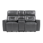 Well 73 Inch Power Double Recliner Loveseat, Dark Gray Faux Leather, Wood